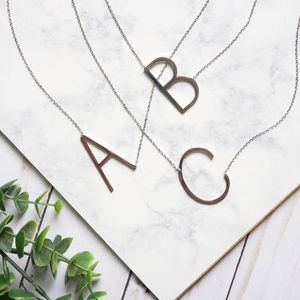 Monogram A-Z Block Letter Pendant Necklace Silver Initial